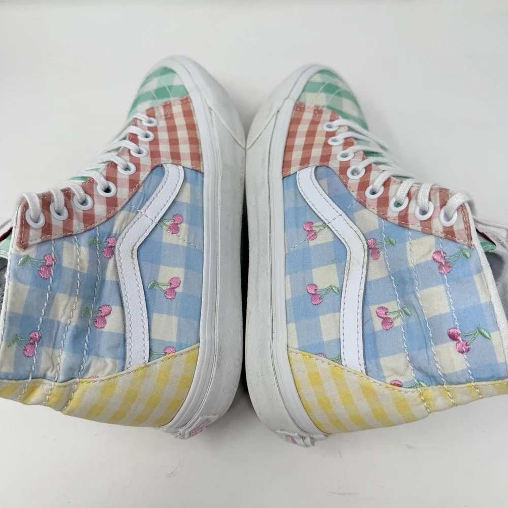 Vans Sk8-Hi Tapered Gingham Patchwork Cherries Bees High Top Sneakers M 7, W 8.5